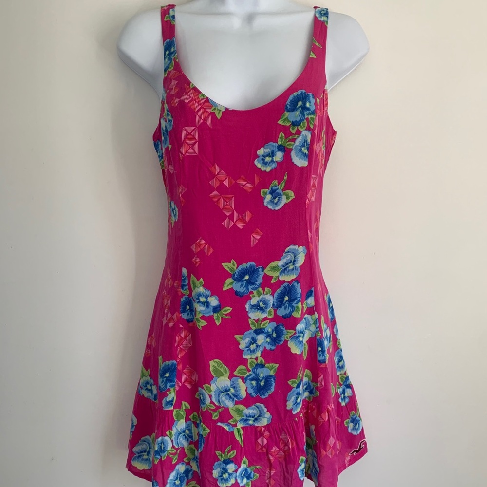 Hollister Low Back Pink Dress Blue Florals